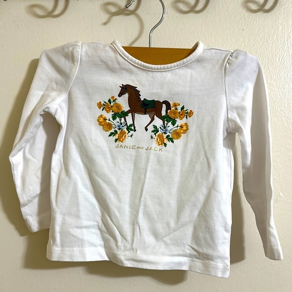 EUC Janie and Jack‎ Girls Embroidered Horse Flowers Long Sleeve Top 12-18 mths